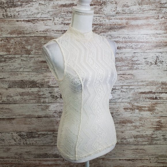 Guess Tops - GUESS Cream White Sleeveless Gamilla Lace Top